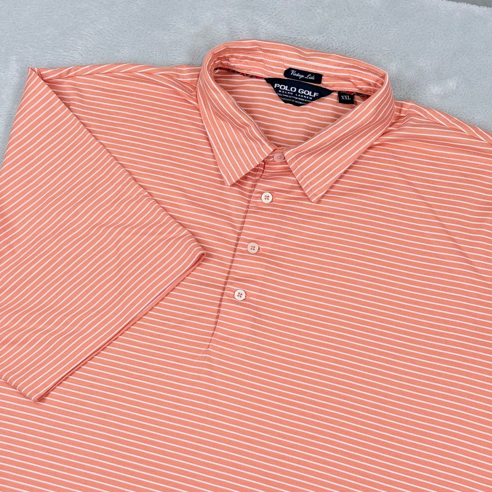 Polo Golf Ralph Lauren Vintage Lisle Polo Shirt‎ Men XXL Peach Striped Pima